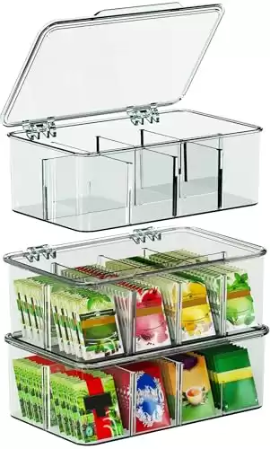 Utopia Home 3 Pack Tea Bag Organizer - Stackable Tea Bag Storage Organizer with Lid - Tea bag holder For Kitchen Organizers and Storage, Multi-Functional Kitchen Organizer, Home organizer (Clear)