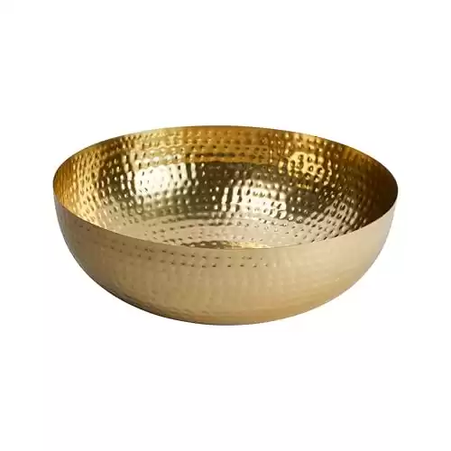 Creative Co-Op Round Hammered Metal Bowl, Gold Finish, 14"