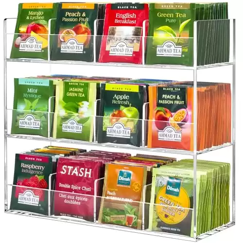 BEYGORM Acrylic Tea Bag Organizer for 216 Tea Packets, No Assembly Required Display Holder for Countertop, Vertical Tea Bag Caddy for Cabinet, Tea bar Accessories, Teabags Storage Containers