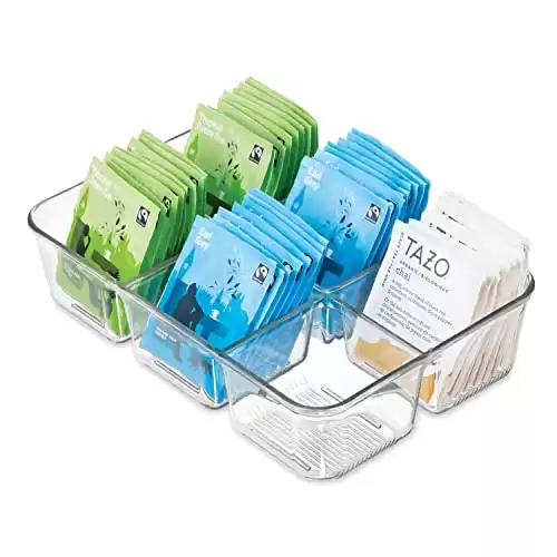 iDesign Linus Plastic Divided Packet Organizer, Condiments, Salt, Pepper, Sweeteners, Tea Bags, Spices, 6.5" x 9.5" x 2.25"-Clear Sugar Pack Holder, 6.5" x 9.5" x 2.25, 3 Sect...