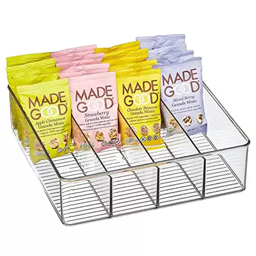 mDesign Plastic Stackable Tea Bag Storage Organizer Bin with 4 Divided Compartments - Holder for Kitchen Cabinet, Pantry, Countertop - Holds Sugar Packets, Coffee Pods, Ligne Collection, 4 Pack, Clear