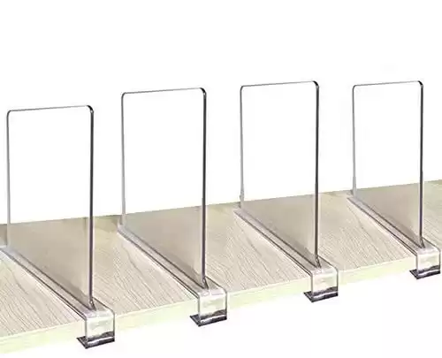 4 PCS Clear Shelf Separators, Acrylic Shelf Dividers for Closets,Wood Shelf Dividers,Perfect for Clothes Organizer and Bedroom Kitchen Cabinets Shelf Storage and Organization